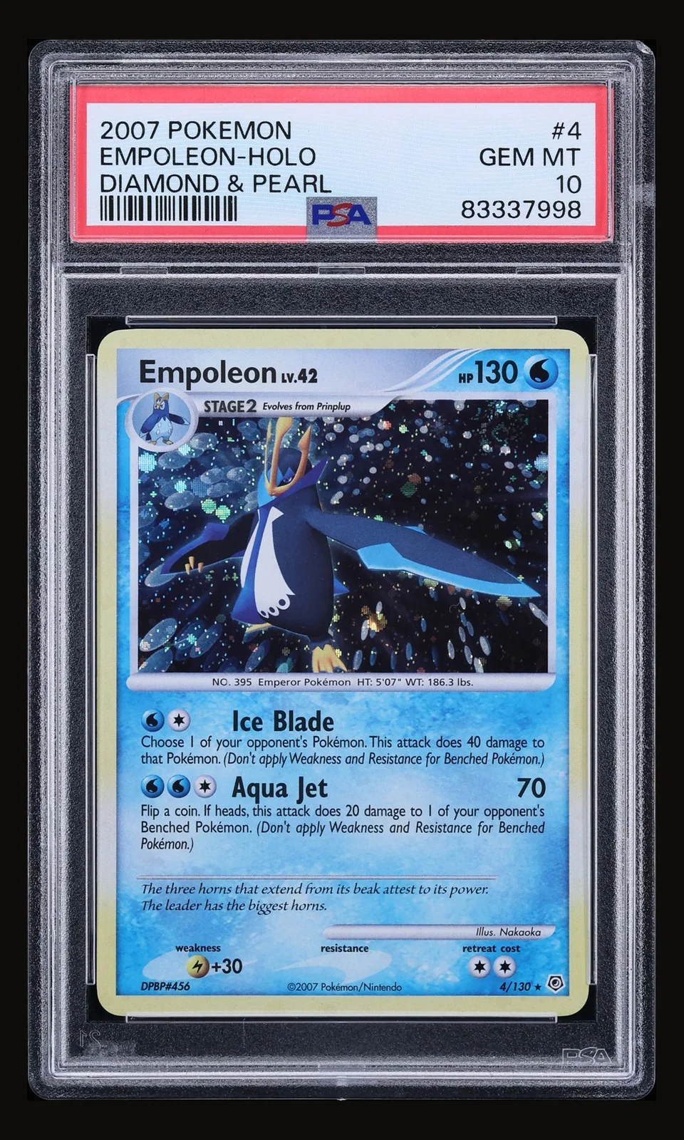 2007 Pokemon Diamond & Pearl Holo Empoleon #4 PSA 10 GEM MINT, front of the graded slab