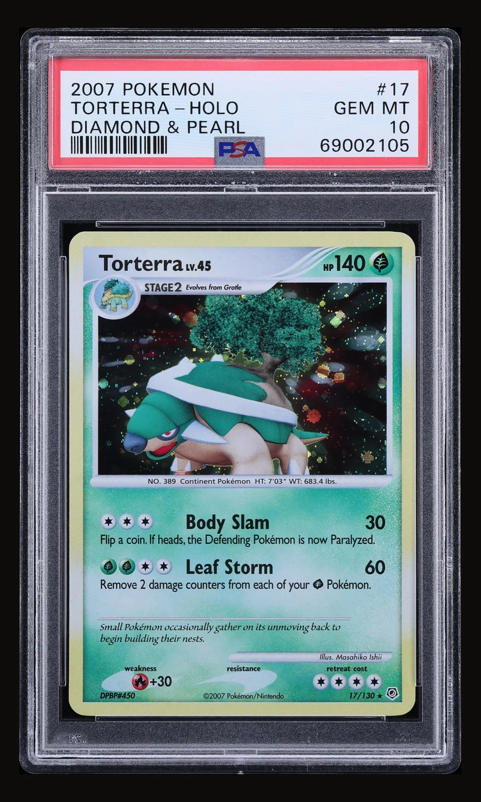 2007 Pokemon Diamond & Pearl Holo Torterra #17 PSA 10 GEM MINT, front of the graded slab