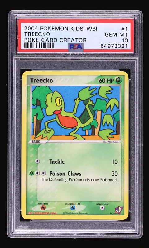 2004 Pokemon Kids' WB! Poke Card Creator Treecko #1 PSA 10 GEM MINT, front of the graded slab