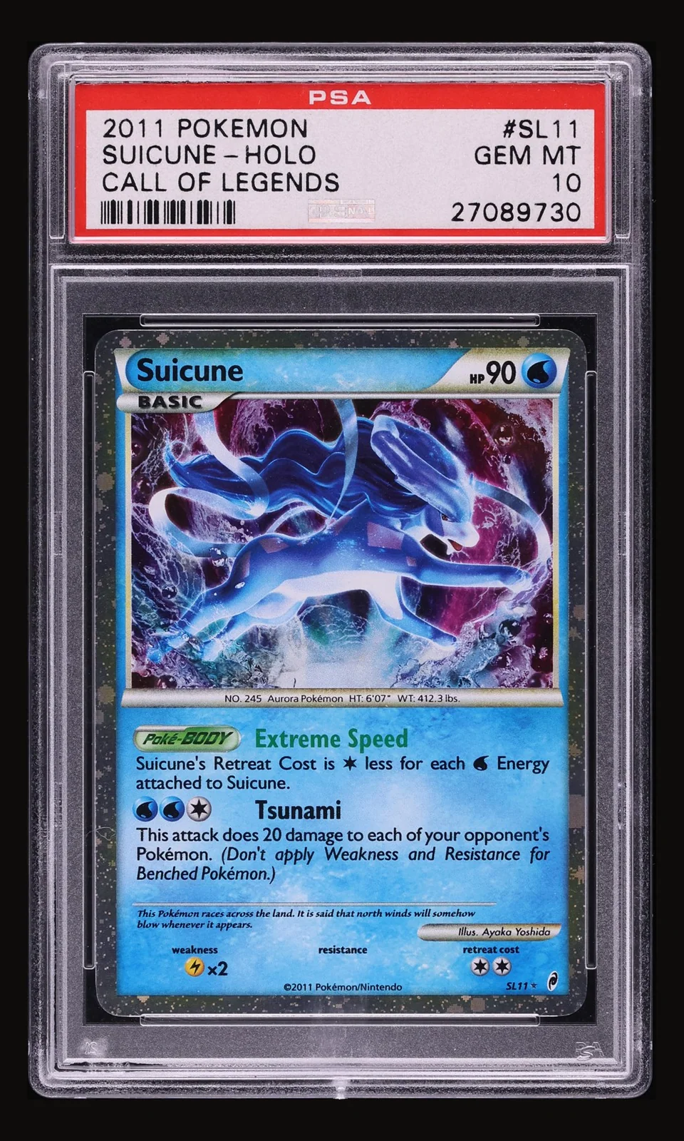 2011 Pokemon Call Of Legends Holo Suicune #SL11 PSA 10 GEM MINT, front of the graded slab