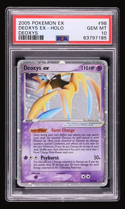 2005 Pokemon EX Deoxys Holo Deoxys ex #98 PSA 10 GEM MINT, front of the graded slab