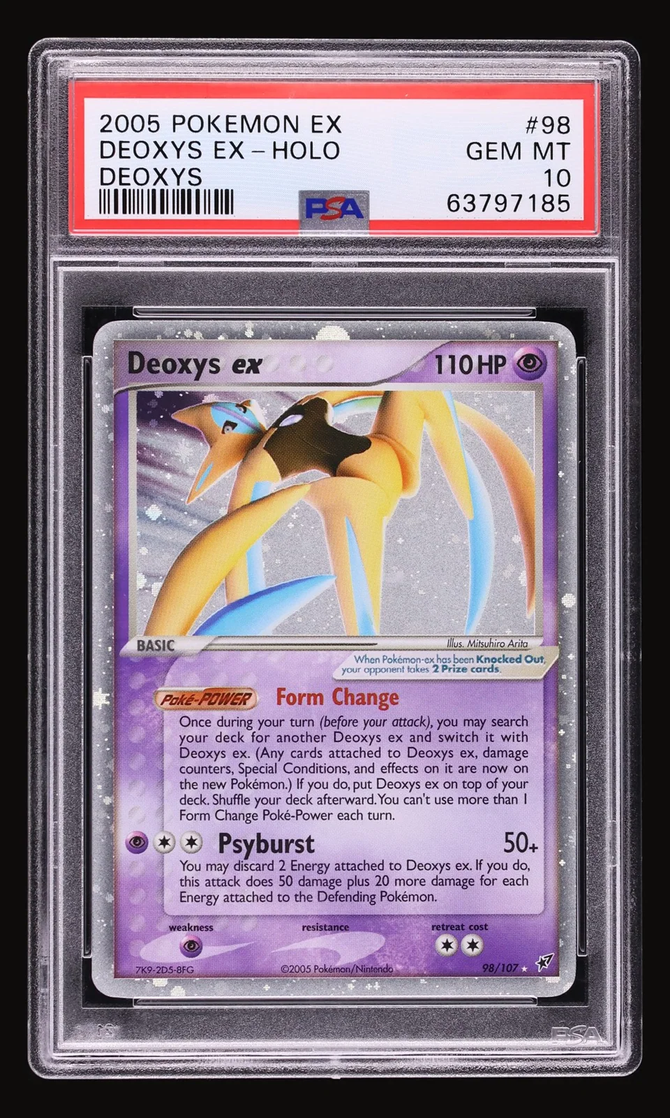 2005 Pokemon EX Deoxys Holo Deoxys ex #98 PSA 10 GEM MINT, front of the graded slab